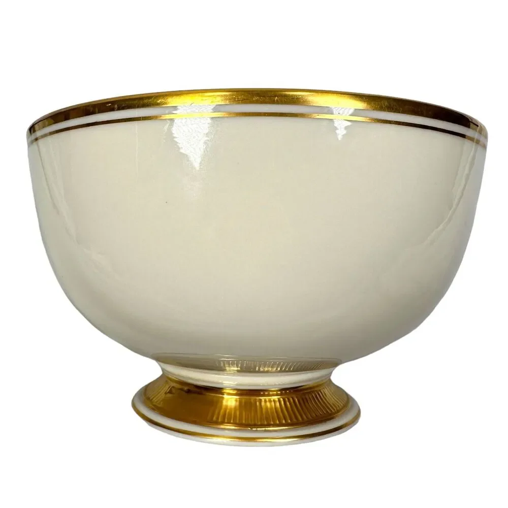 Vintage Lenox Tuxedo Serving Bowl Gold Back Stamp 60s Footed 7.5